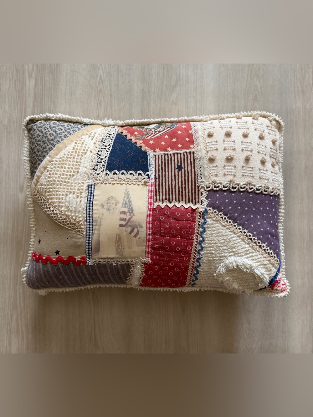 Vintage Patriotic Handmade Quilt Patchwork Pillow Americana